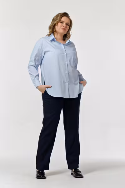 Блузка свободного силуэта с длинным рукавом для офиса