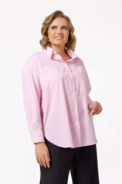 Блузка свободного силуэта в полоску с длинным рукавом