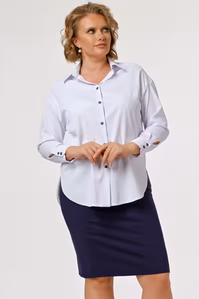 Блузка свободная белая с длинным рукавом и асимметричным низом