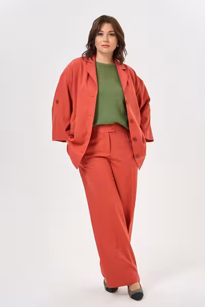 Льняной жакет прямого силуэта коралловый цвет