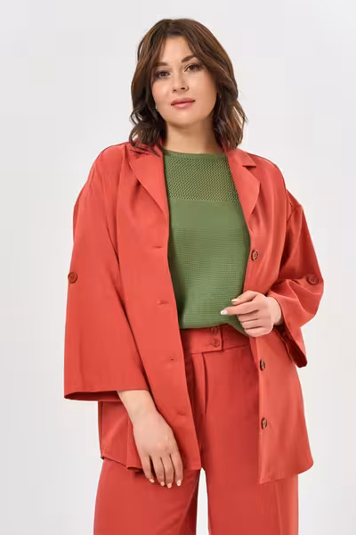 Льняной жакет прямого силуэта коралловый цвет