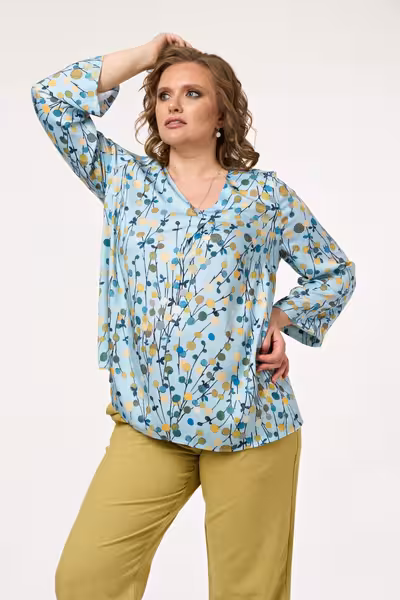 Блузка с V-образным вырезом и свободным силуэтом