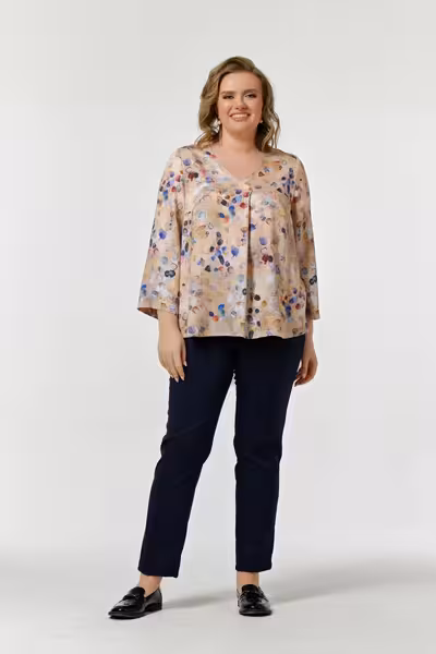 Блузка с V-вырезом расклешенная женская с принтом