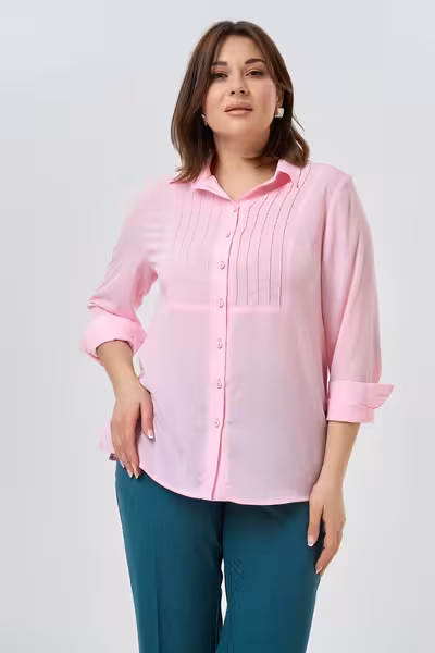 Блузка розовая классическая с декоративными складками