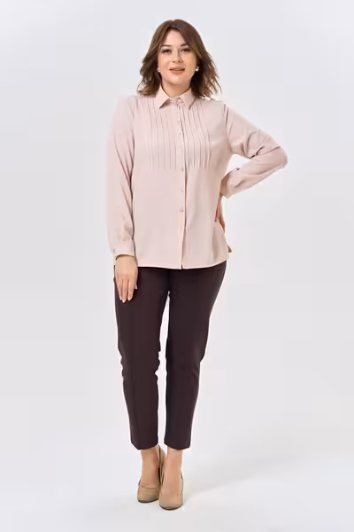 Блузка классическая женская с декоративными складками розовая