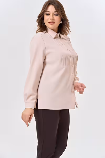 Блузка классическая женская с декоративными складками розовая