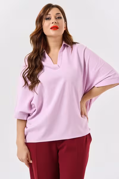 Льняная блузка свободного кроя с рукавом три четверти