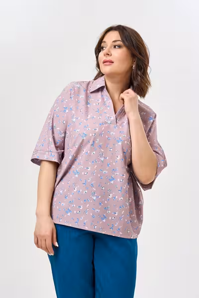 Блузка свободного кроя с рукавами 3/4 в цветочный принт