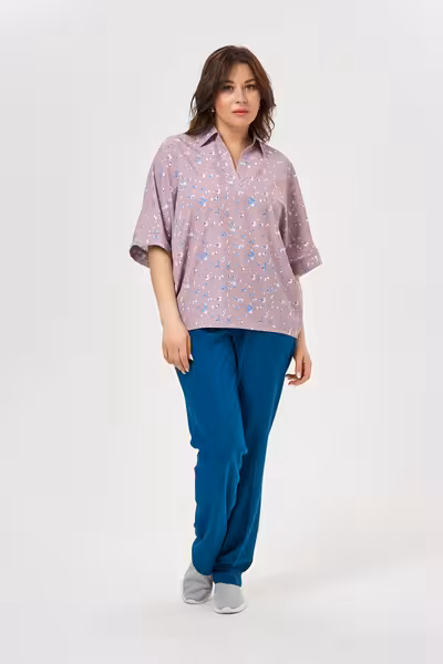 Блузка свободного кроя с рукавами 3/4 в цветочный принт