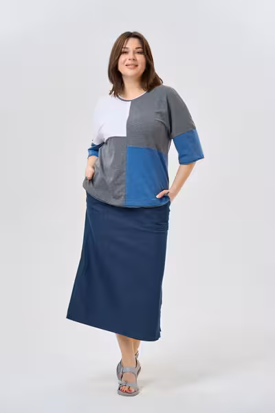 Блузка трикотажная с цветными блоками женская повседневная