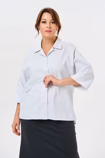 Рубашка женская хлопковая с рукавом три четверти свободного кроя