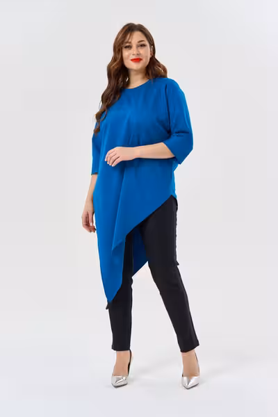 Блузка асимметричная женская с рукавами 3/4 синяя