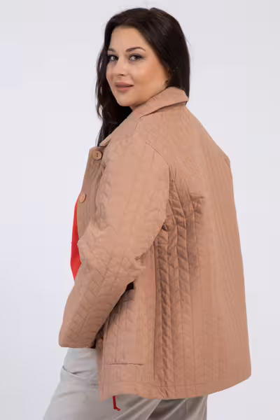 Куртка стеганая демисезонная бежевая женская с карманами