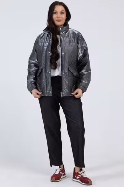 Куртка стеганая весенняя серебристая металлик оверсайз