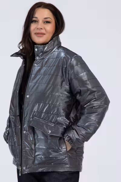 Куртка стеганая весенняя серебристая металлик оверсайз