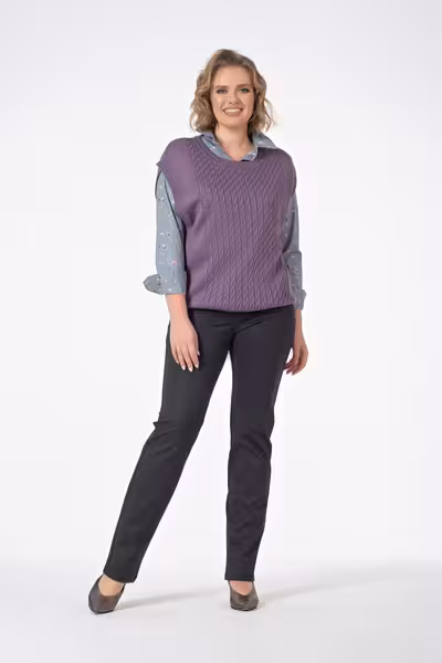 Прямые брюки из трикотажа с высокой посадкой для офиса