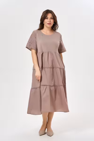 Платье свободного силуэта с ярусами бирюзовое летнее хлопок