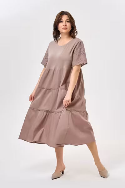 Платье свободного силуэта с ярусами бирюзовое летнее хлопок