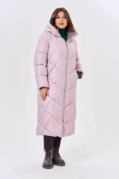 Длинный пуховик женский прямого силуэта с капюшоном