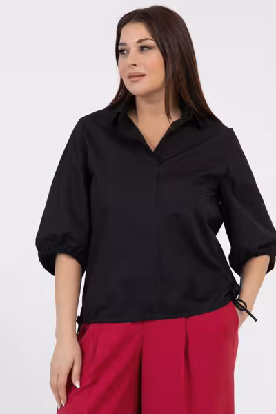 Блузка романтичная с завязками plus size черная большие размеры